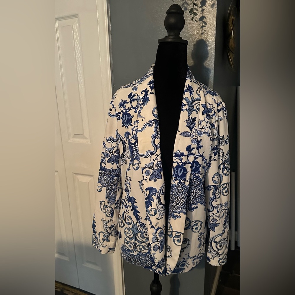 White and blue blazer